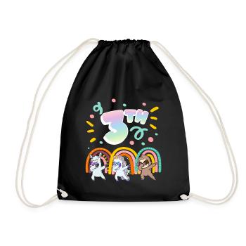 3rd Birthday Dabbing Llama Unicorn Sloth | 3rd - Drawstring Bag - black - Front