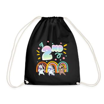 2nd Birthday Dabbing Llama Einhorn Faultier | 2nd - Turnbeutel - Schwarz - Vorne