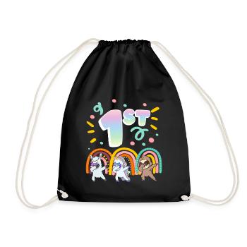 1st Birthday Dabbing Llama Unicorn Sloth | 1st - Drawstring Bag - black - Front