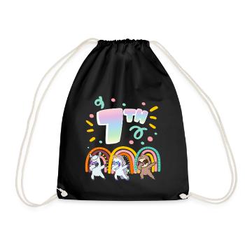 7th Birthday Dabbing Llama Unicorn Sloth | 7th - Drawstring Bag - black - Front