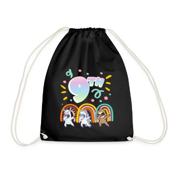 9th Birthday Dabbing Llama Unicorn Sloth | 9. - Drawstring Bag - black - Front