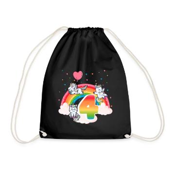 4th Birthday Dabbing Llama Unicorn Sloth | 4th - Drawstring Bag - black - Front