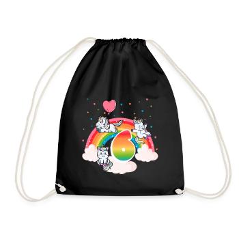 6th Birthday Dabbing Llama Unicorn Sloth | 6th - Drawstring Bag - black - Front