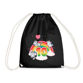 10th Birthday Dabbing Llama Unicorn Sloth | 10th - Drawstring Bag - black - Front
