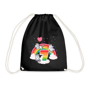 7th Birthday Rainbow Unicorn Theme - Drawstring Bag - black - Front