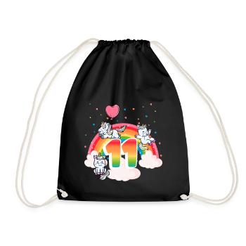 11. Geburtstag Regenbogen Einhorn Thema - Turnbeutel - Schwarz - Vorne
