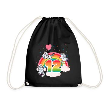12th Birthday Rainbow Unicorn Theme - Drawstring Bag - black - Front