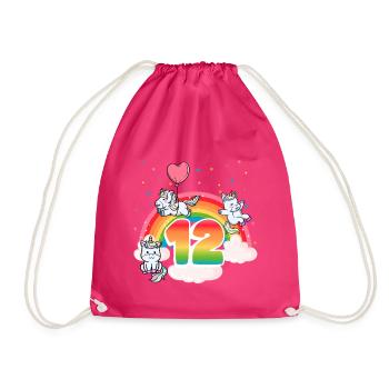 12th Birthday Rainbow Unicorn Theme - Drawstring Bag - fuchsia - Front