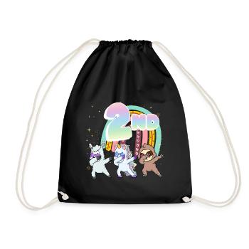 2nd Birthday Dabbing Llama Unicorn Sloth | 2nd - Drawstring Bag - black - Front