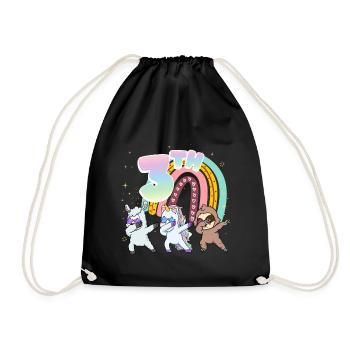 3rd Birthday Dabbing Llama Unicorn Sloth | 3rd - Drawstring Bag - black - Front