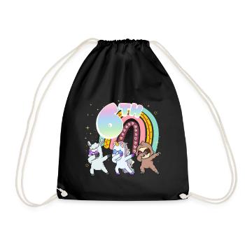 6th Birthday Dabbing Llama Unicorn Sloth | 6. - Drawstring Bag - black - Front