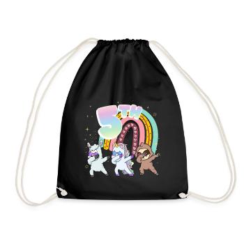 5th Birthday Dabbing Llama Einhorn Faultier | 5th - Turnbeutel - Schwarz - Vorne
