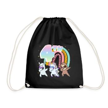 4. Geburtstag Dabbing Llama Einhorn Faultier | 4. - Turnbeutel - Schwarz - Vorne