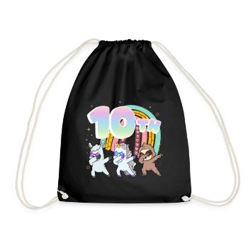 10. Geburtstag Dabbing Llama Einhorn Faultier | - Turnbeutel - Schwarz - Vorne