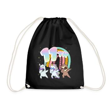 11. Geburtstag Dabbing Llama Einhorn Faultier | - Turnbeutel - Schwarz - Vorne