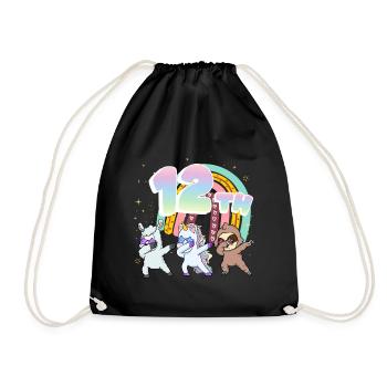 12. Geburtstag Dabbing Llama Einhorn Faultier | - Turnbeutel - Schwarz - Vorne