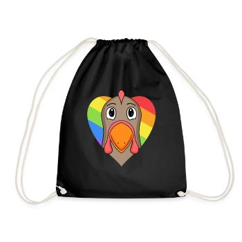 LGBT Tier Huhn Regenbogen Herz - Turnbeutel - Schwarz - Vorne