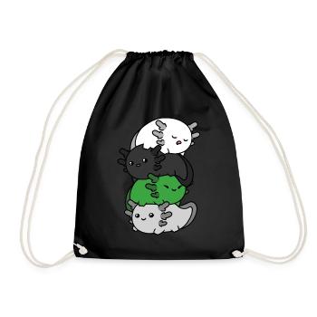 Kawaii Axolotl Heap Demiromantic Pride Flagg - Drawstring Bag - black - Front