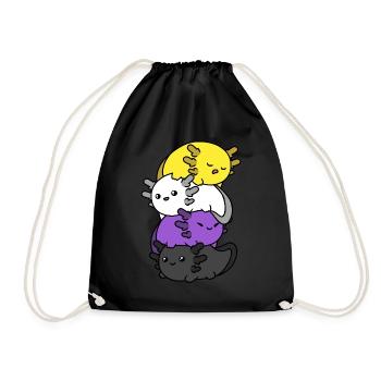 Kawaii Axolotl Haufen Nichtbinäre Flagge Nichtbinä - Turnbeutel - Schwarz - Vorne