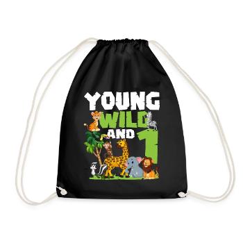 Young Wild And 1 | Safari animal-themed birthday - Drawstring Bag - black - Front