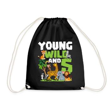 Jeune Sauvage et 5 | Anniversaire sur le thème des animaux safari - Sac de sport léger - noir - Devant