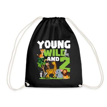 Young Wild And 2 | Safari animal-themed birthday - Drawstring Bag - black - Front