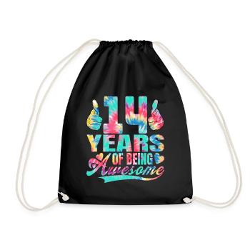 10th birthday or anniversary 14 years "awesome" - Drawstring Bag - black - Front