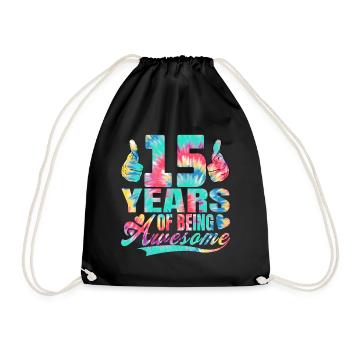15th birthday or anniversary 15 years of being - Drawstring Bag - black - Front