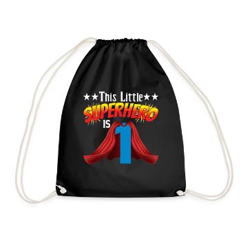 This Little Superheroine Is 1, Children's Birthday Party - Drawstring Bag - black - Front