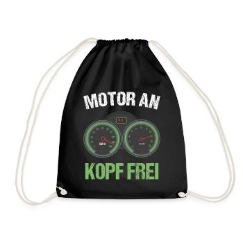 Motor an - Kopf frei - Motorrad Biker Geschenk - Turnbeutel - Schwarz - Vorne