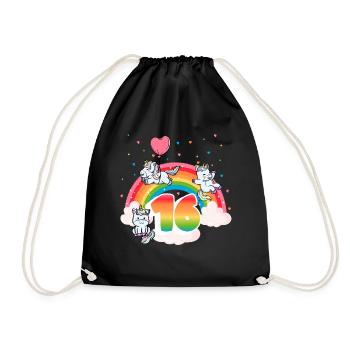 16th Birthday Rainbow Unicorn Theme - Drawstring Bag - black - Front