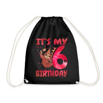6th Birthday Cute Sloth Party Hat - Drawstring Bag - black - Front