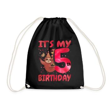 5th Birthday Cute Sloth Party Hut Themed Birthday - Drawstring Bag - black - Front