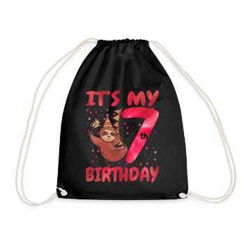 7th Birthday Cute Sloth Party Hut Themed Birthday - Turnbeutel - Schwarz - Vorne