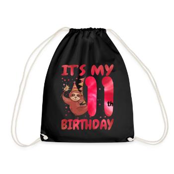 11th Birthday Cute Sloth Party Hat - Drawstring Bag - black - Front