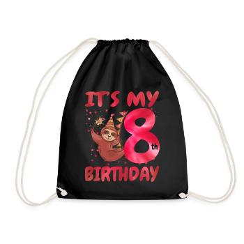 8th Birthday Cute Sloth Party Hat - Drawstring Bag - black - Front