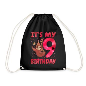 9th Birthday Cute Sloth Party Hat Theme - Drawstring Bag - black - Front
