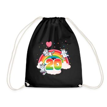 20th Birthday Rainbow Unicorn Theme - Drawstring Bag - black - Front