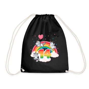 14th Birthday Rainbow Unicorn Theme - Drawstring Bag - black - Front