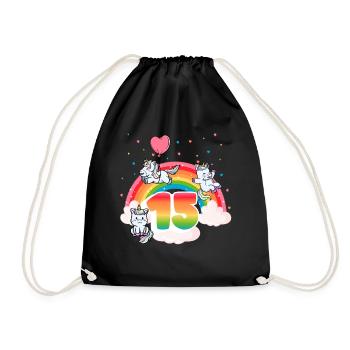 15th Birthday Rainbow Unicorn Theme - Drawstring Bag - black - Front
