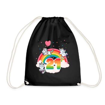21st Birthday Rainbow Unicorn Theme - Drawstring Bag - black - Front