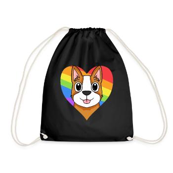 LGBT Dog Welsh Corgi Pembroke Rainbow - Drawstring Bag - black - Front