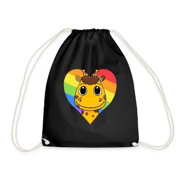 Giraffe LGBT Regenbogen Farben - Turnbeutel - Schwarz - Vorne