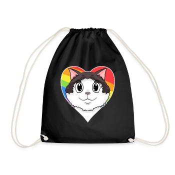 Ragdoll Katze - Regenbogen Herz - Turnbeutel - Schwarz - Vorne