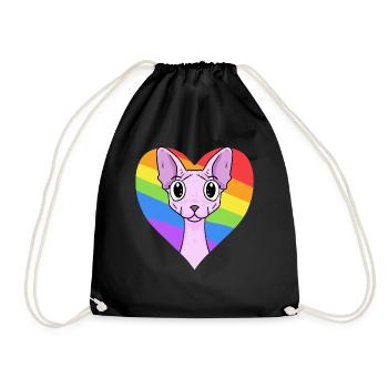 LGBT Katze Sphynx Regenbogen - Turnbeutel - Schwarz - Vorne