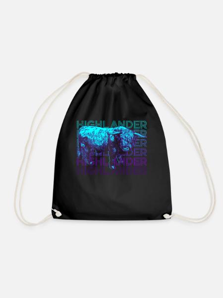 Highlander Scottish Highland Cow Retro - Drawstring Bag - black