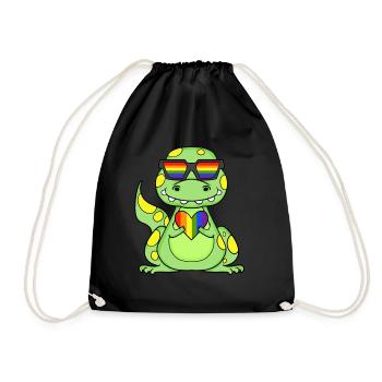 LGBT Animal Dinosaur Rainbow Heart - Drawstring Bag - black - Front