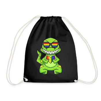 LGBT Animal Dinosaur Rainbow Heart - Drawstring Bag - black - Front