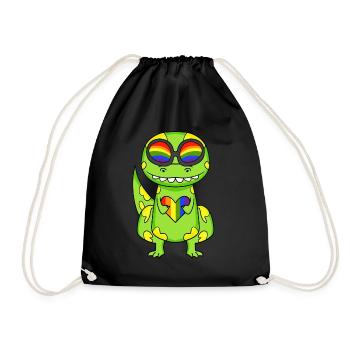 LGBT Animal Dinosaur Rainbow Heart - Drawstring Bag - black - Front
