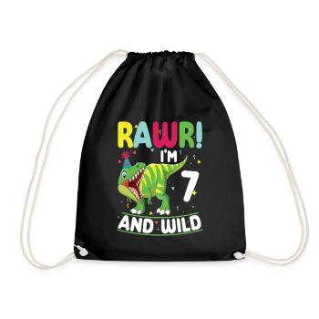 Dinosaur 7 years old 7th birthday party costume - Drawstring Bag - black - Front